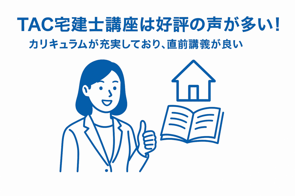 TAC宅建士講座は好評の声が多い。